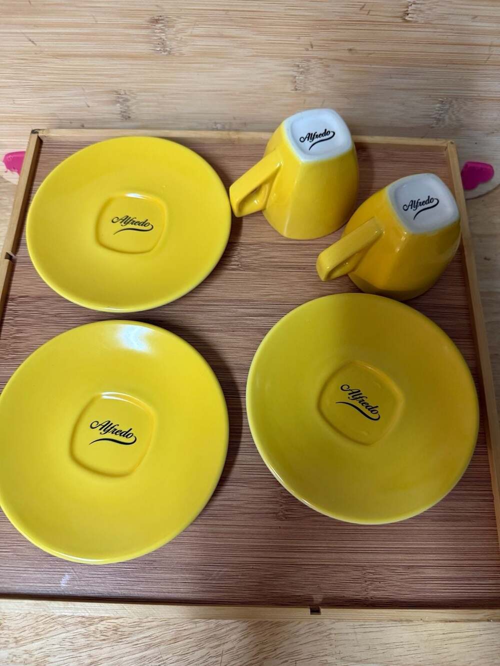 Alfredo Espresso Cup and Saucer Set, Yellow Ceramic, 2 Cups and 3 Saucers